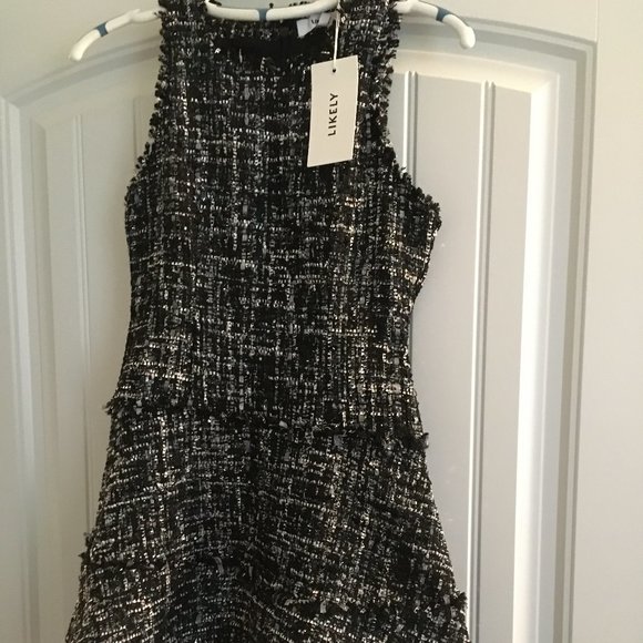 LIKELY Tweed Jewel Dress in Black and Blue Indigo Size 0 - Picture 7 of 9